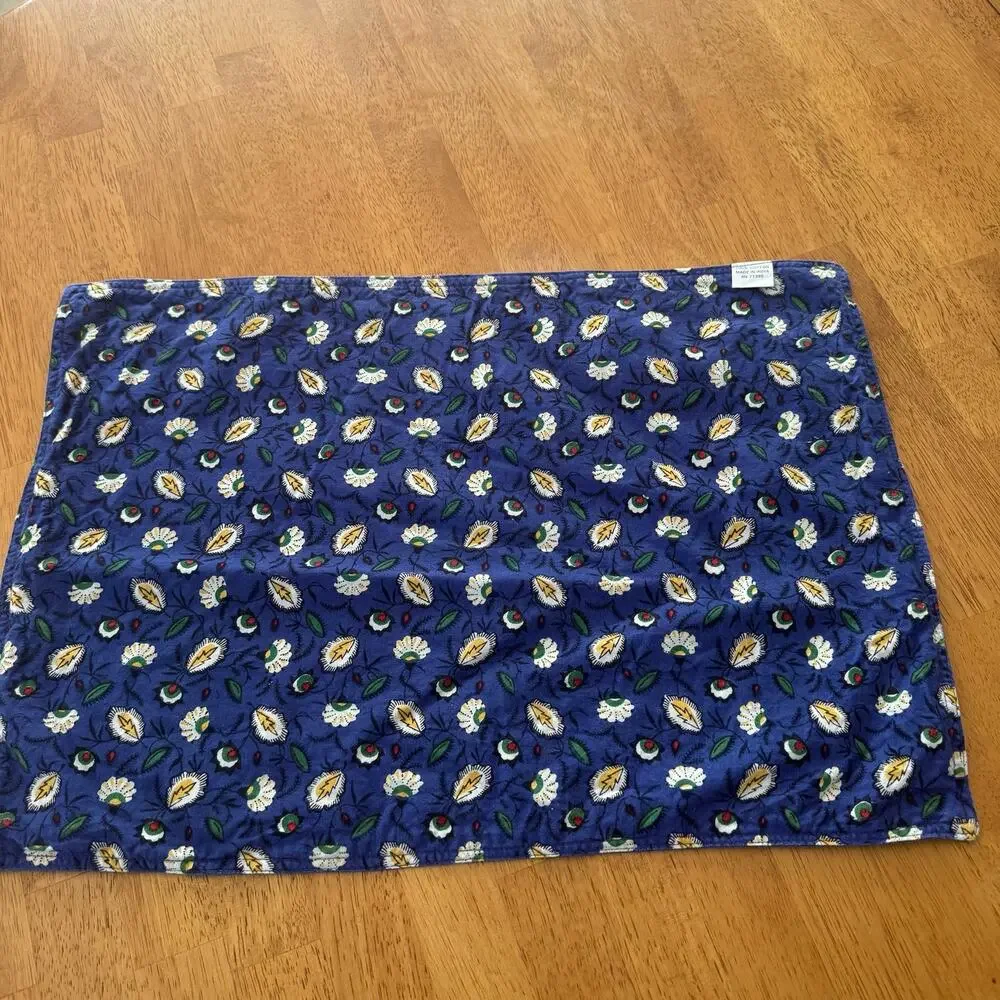 Blue Floral Orange Poppies Cotton Placemats Set 4 Reversible India 14x20 Cottage